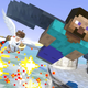 Minecraft's Steve takes flight and flees his enemies.